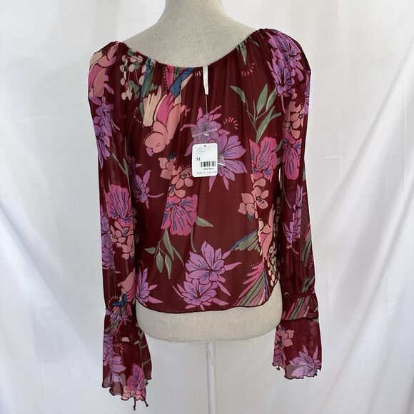 FREE PEOPLE Of Paradise Top OB1466366 Ruched V-Neck Floral COCOA Size Medium - Picture 5 of 6